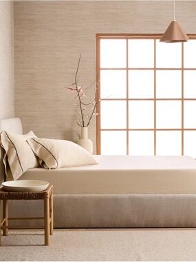 New Quince European Linen Piped Fitted Sheet Set CalKing - Oat/Espresso $134